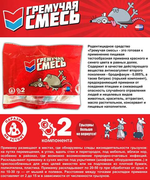 Гремучая смесь от крыс и мышей (тесто-брикет) 100гр  – купить в г. Омск